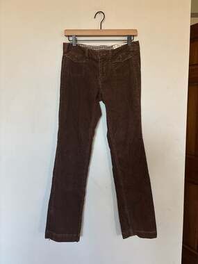 Olde English Vintage Brown Corduroy Low-Rise Bootcut Pants with Zipper Hems